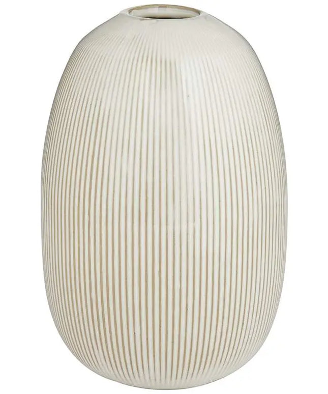 Pilar 8 3/4" High Shiny Beige Ridged Ceramic Vase Studio 55D