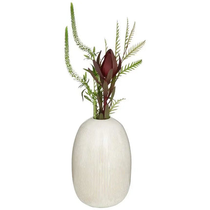 Pilar 8 3/4" High Shiny Beige Ridged Ceramic Vase Studio 55D