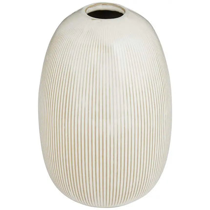 Pilar 8 3/4" High Shiny Beige Ridged Ceramic Vase Studio 55D