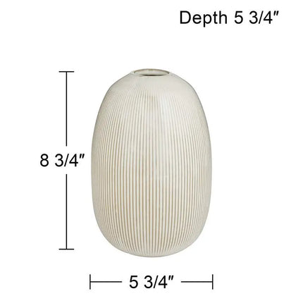 Pilar 8 3/4" High Shiny Beige Ridged Ceramic Vase Studio 55D