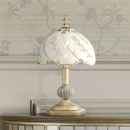 Polished Brass and Flower Glass Shade 15" High On-Off Touch Table Lamp