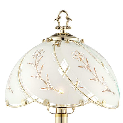 Polished Brass and Flower Glass Shade 15" High On-Off Touch Table Lamp