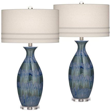 Possini Euro Annette 38" High Blue Drip Ceramic Table Lamps Set of 2 Possini Euro Design