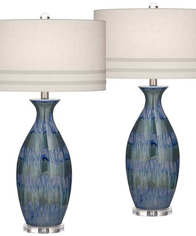 Possini Euro Annette 38" High Blue Drip Ceramic Table Lamps Set of 2