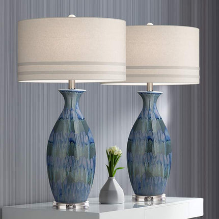 Possini Euro Annette 38" High Blue Drip Ceramic Table Lamps Set of 2 Possini Euro Design