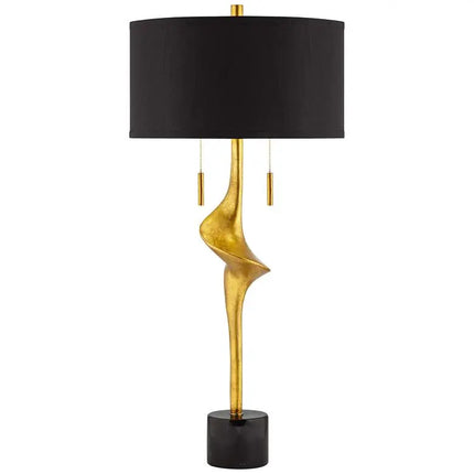 Possini Euro Athena 35 1/2" Black Shade Gold Leaf Modern Table Lamp Possini Euro Design