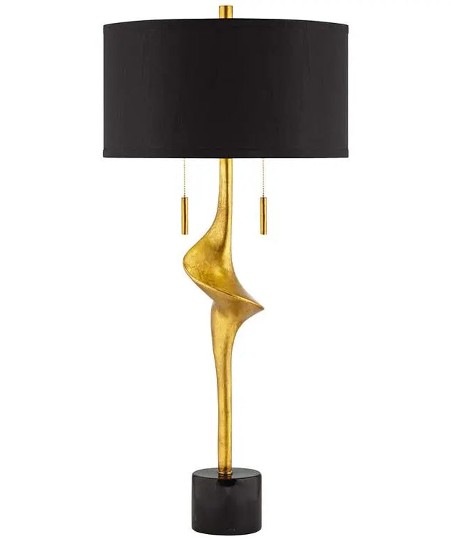 Possini Euro Athena 35 1/2" Black Shade Gold Leaf Modern Table Lamp Possini Euro Design