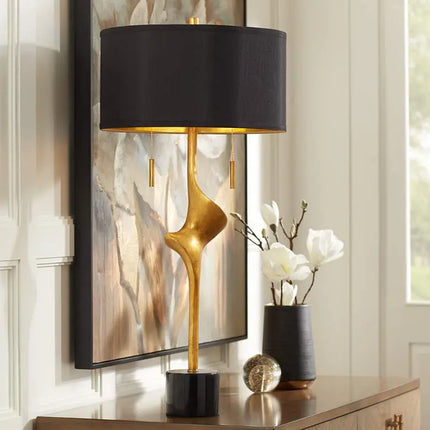 Possini Euro Athena 35 1/2" Black Shade Gold Leaf Modern Table Lamp Possini Euro Design