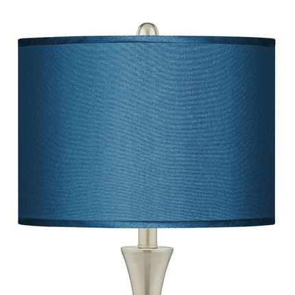 Possini Euro Blue Faux Silk Brushed Nickel Touch Table Lamps Set of 2 Possini Euro Design