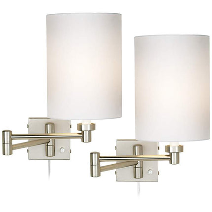 Possini Euro Brushed Nickel Cylinder Swing Arm Wall Lamps Set of 2