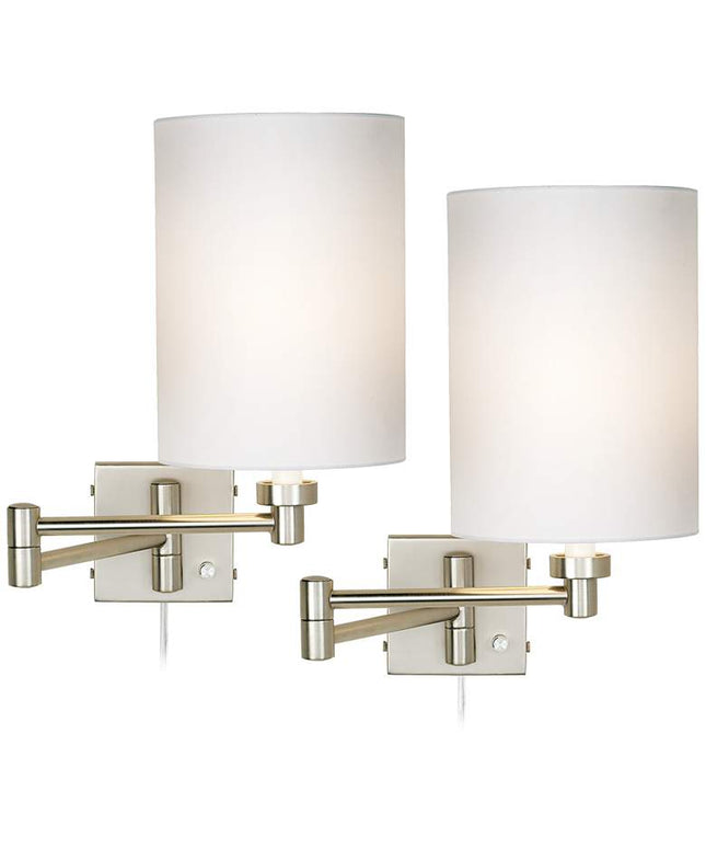 Possini Euro Brushed Nickel Cylinder Swing Arm Wall Lamps Set of 2