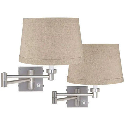 Possini Euro Brushed Nickel Linen Drum Shade Swing Arm Wall Lamp Set of 2 Possini Euro Design