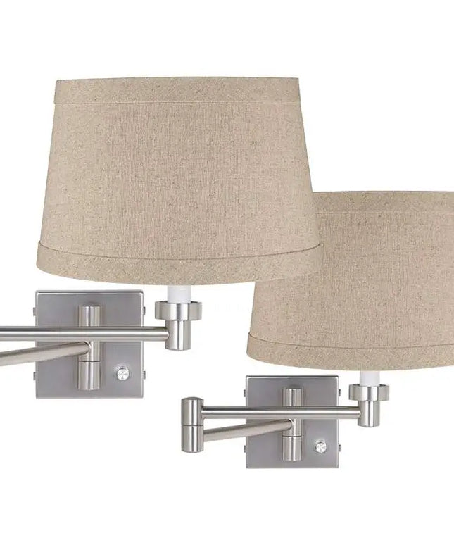 Possini Euro Brushed Nickel Linen Drum Shade Swing Arm Wall Lamp Set of 2 Possini Euro Design