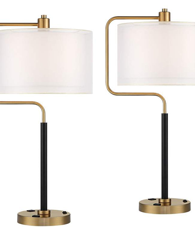 Possini Euro Carlyle USB Port and Outlet Modern Desk Lamps Set of 2 Possini Euro Design