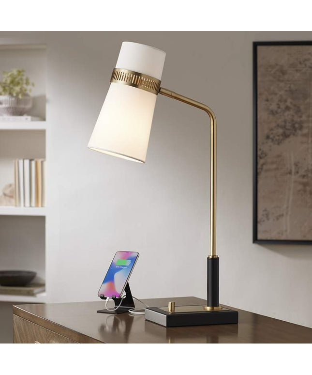 Possini Euro Cartwright 32" Antique Brass and Black USB Desk Lamp Possini Euro Design