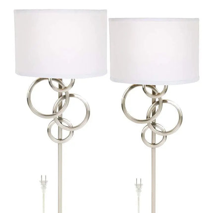 Possini Euro Circles Brushed Nickel Plug-In Wall Sconces Set of 2 Possini Euro Design