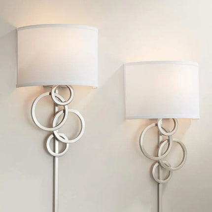 Possini Euro Circles Brushed Nickel Plug-In Wall Sconces Set of 2 Possini Euro Design