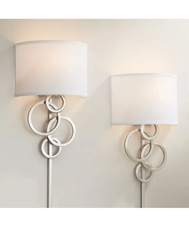 Possini Euro Circles Brushed Nickel Plug-In Wall Sconces Set of 2 Possini Euro Design
