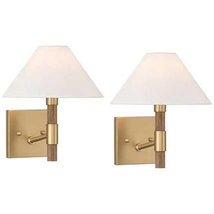 Possini Euro Conrad 11"H Brushed Champagne Wood Wall Sconce Set of 2 Possini Euro Design