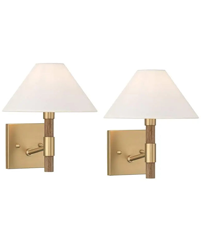 Possini Euro Conrad 11"H Brushed Champagne Wood Wall Sconce Set of 2 Possini Euro Design