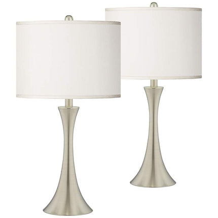 Possini Euro Cream Faux Silk Brushed Nickel Touch Table Lamps Set of 2