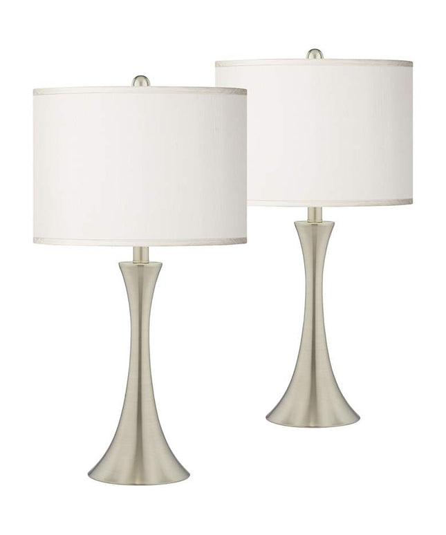 Possini Euro Cream Faux Silk Brushed Nickel Touch Table Lamps Set of 2