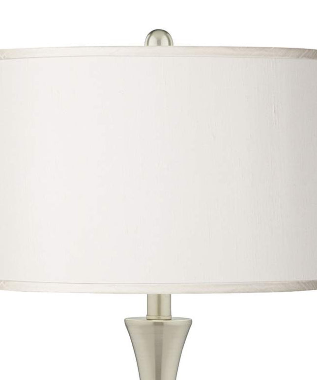 Possini Euro Cream Faux Silk Brushed Nickel Touch Table Lamps Set of 2