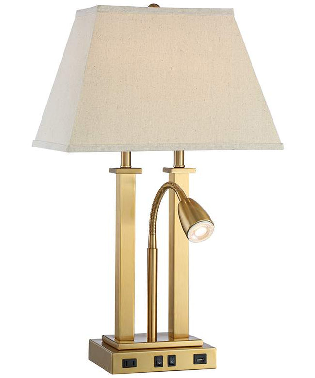 Possini Euro Deacon 26" Brass Gooseneck USB Port and Outlet Desk Lamp Possini Euro Design