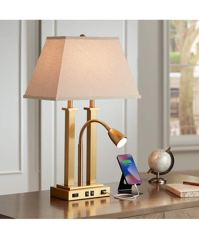 Possini Euro Deacon 26" Brass Gooseneck USB Port and Outlet Desk Lamp Possini Euro Design