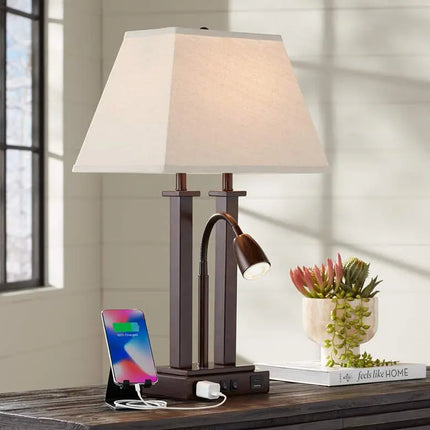 Possini Euro Deacon 26" Bronze Gooseneck USB and Outlet Desk Lamp