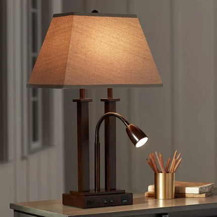 Possini Euro Deacon 26" Bronze Gooseneck USB and Outlet Desk Lamp