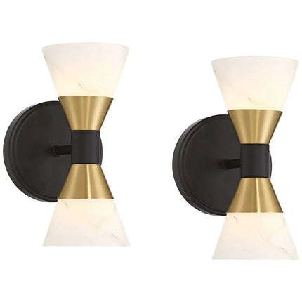 Possini Euro Domino 9 1/2"H Black Brass 2-Light Wall Sconce Set of 2
