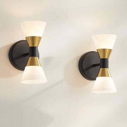 Possini Euro Domino 9 1/2"H Black Brass 2-Light Wall Sconce Set of 2