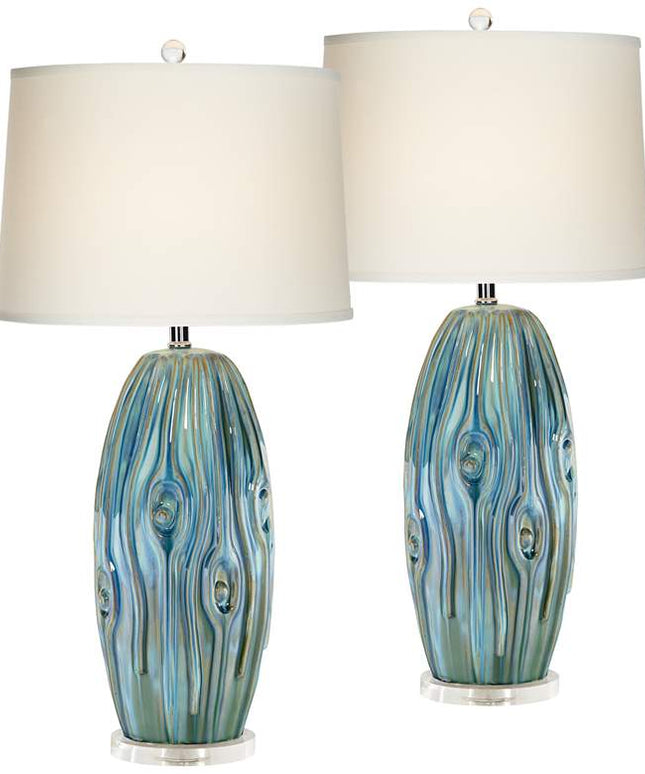 Possini Euro Eneya 31" Blue-Green Ceramic Table Lamps Set of 2 Possini Euro Design