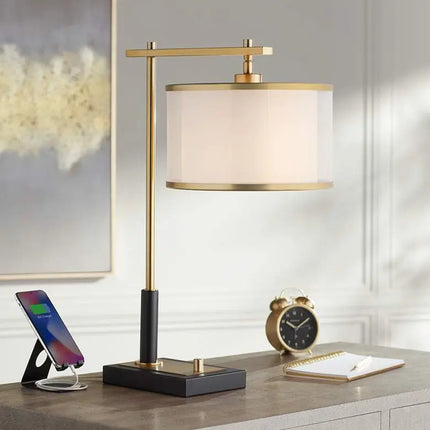 Possini Euro Hayven Black and Warm Gold Desk Lamp with Dual USB Ports Possini Euro Design