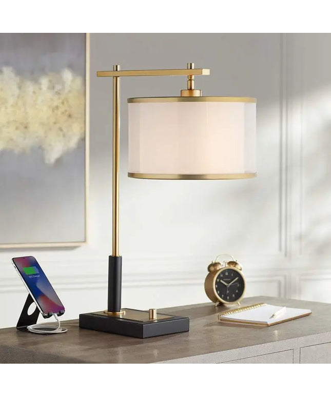 Possini Euro Hayven Black and Warm Gold Desk Lamp with Dual USB Ports Possini Euro Design
