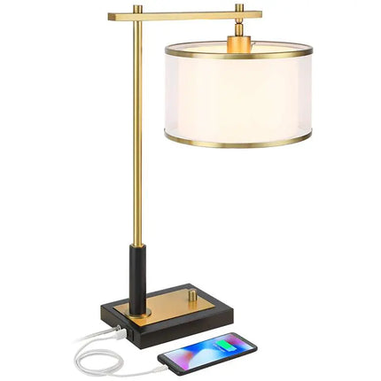Possini Euro Hayven Black and Warm Gold Desk Lamp with Dual USB Ports Possini Euro Design