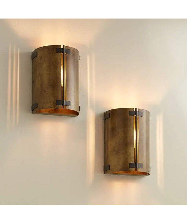 Possini Euro Julian 8 1/4"H Rustic Bronze Metal Wall Sconce Set of 2 Possini Euro Design