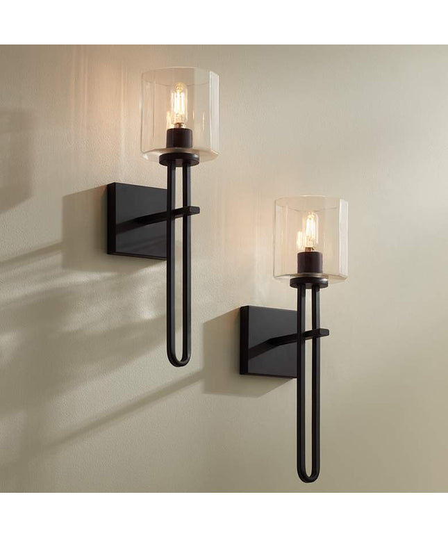 Possini Euro Katrina 17 1/2" High Black Wall Sconce Set of 2