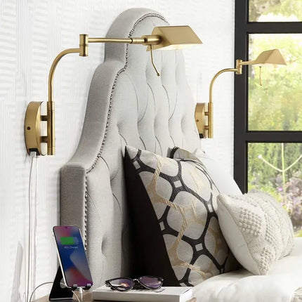 Possini Euro Keegan Plug-In Wall Lamps with Dual USB Ports Set of 2 Possini Euro Design