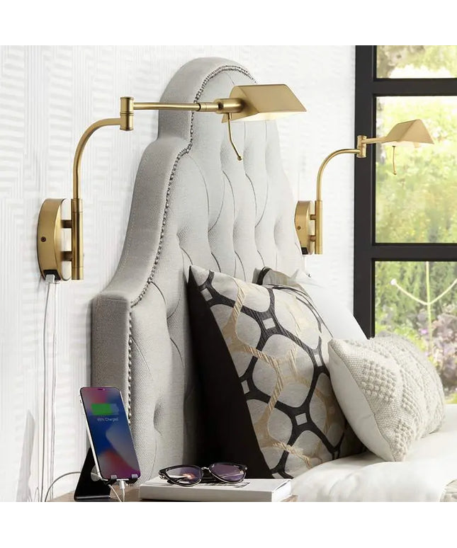 Possini Euro Keegan Plug-In Wall Lamps with Dual USB Ports Set of 2 Possini Euro Design