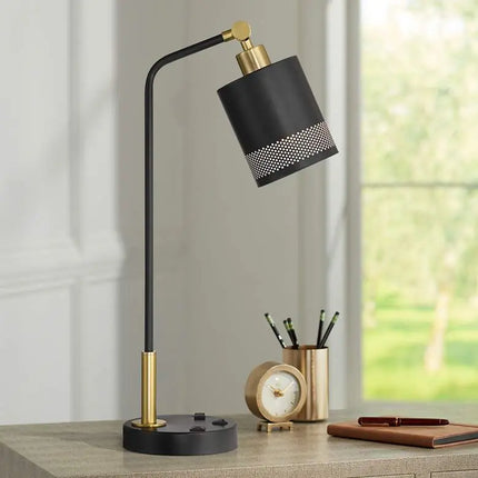 Possini Euro Keller 24" High Black and Brass Outlet and USB Desk Lamp Possini Euro Design
