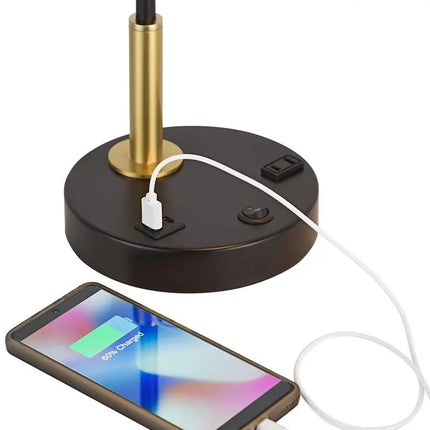 Possini Euro Keller 24" High Black and Brass Outlet and USB Desk Lamp Possini Euro Design