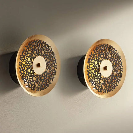 Possini Euro Kora 8 1/2" High Black and Gold Leaf LED Wall Sconce Set Possini Euro Design