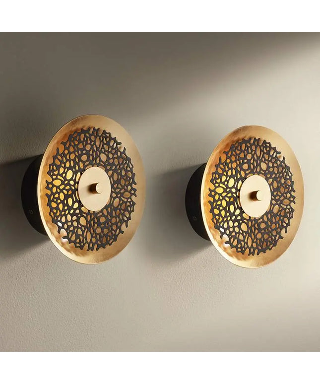 Possini Euro Kora 8 1/2" High Black and Gold Leaf LED Wall Sconce Set Possini Euro Design