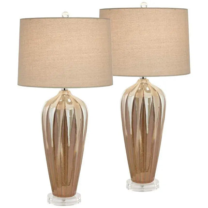 Possini Euro Loren Ivory Handcrafted Modern Ceramic Table Lamps Set of 2 Possini Euro Design