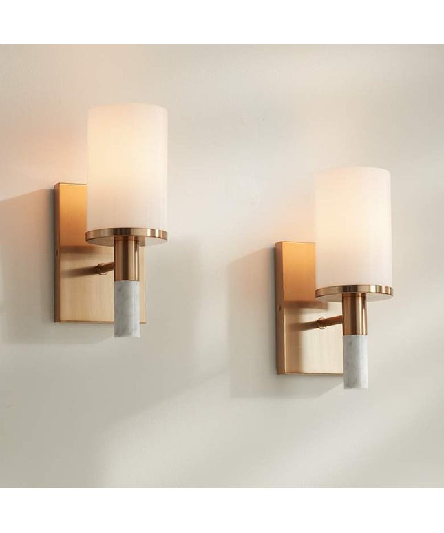 Possini Euro Lucius 11"H Soft Gold & Marble Wall Sconce Set of 2