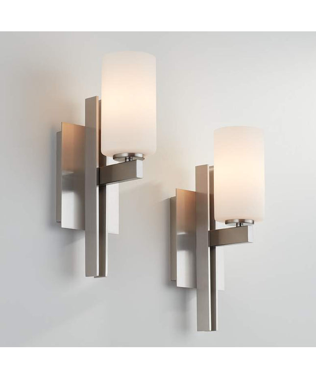 Possini Euro Ludlow 14" High Brushed Nickel Wall Sconce Set of 2