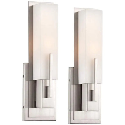 Possini Euro Midtown 15" High Satin Nickel Wall Sconce Set of 2 Possini Euro Design
