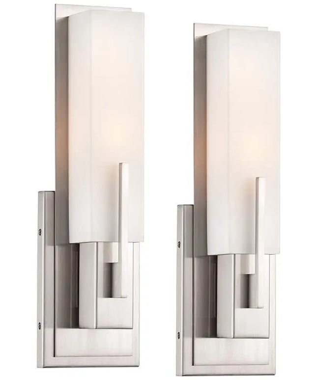 Possini Euro Midtown 15" High Satin Nickel Wall Sconce Set of 2 Possini Euro Design